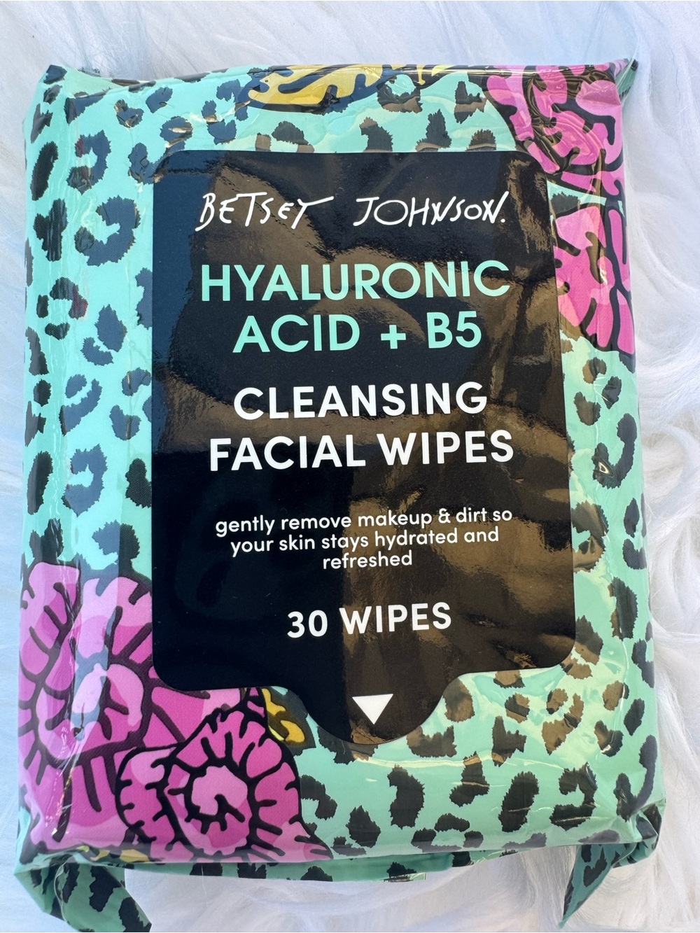 Betsey Johnson Aqua and Pink Leopard Print Cleansing Wipes Pack